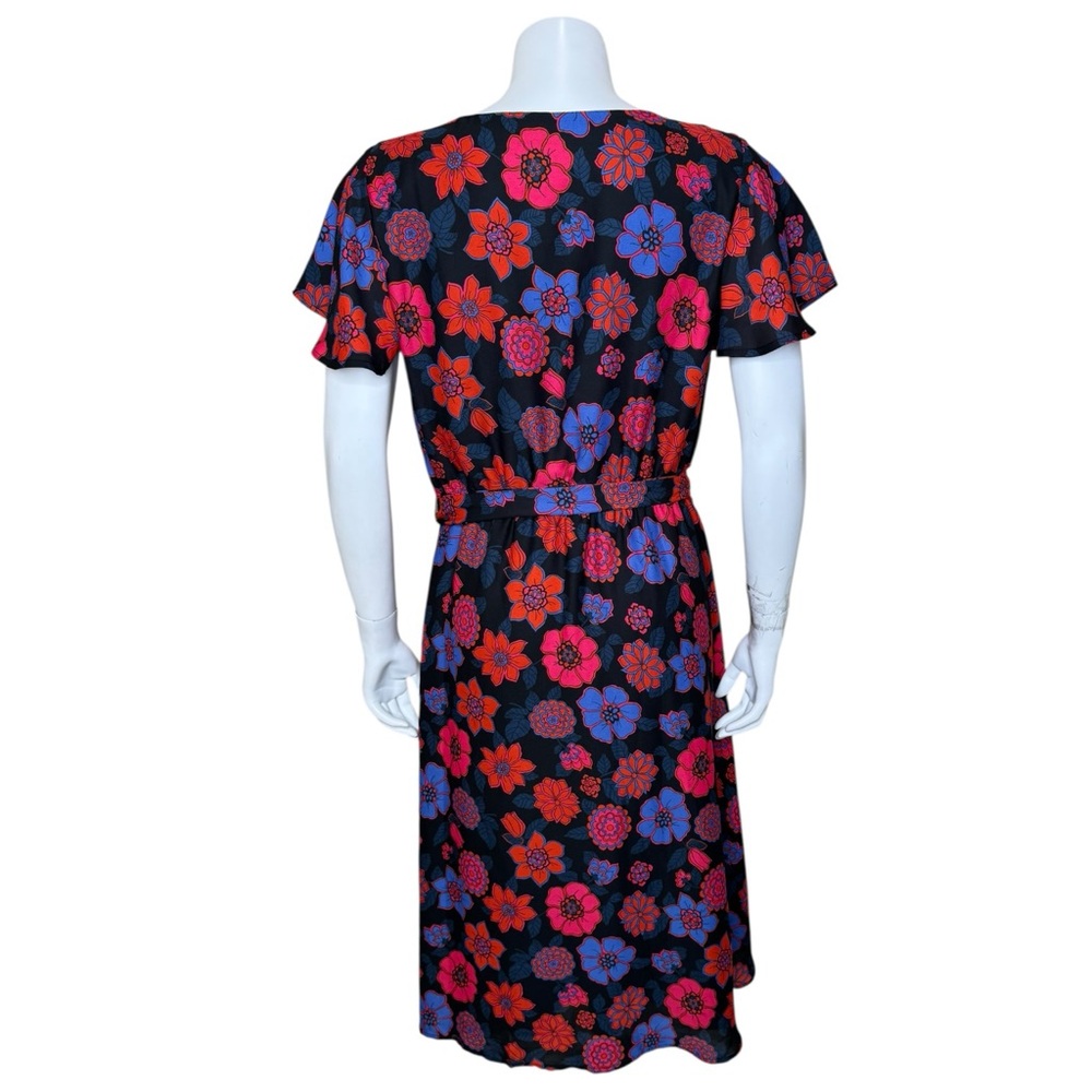 ModCloth Fits of Bliss Floral Chiffon Dress XL V-neck Flutter Sleeve Midi - Picture 3 of 11